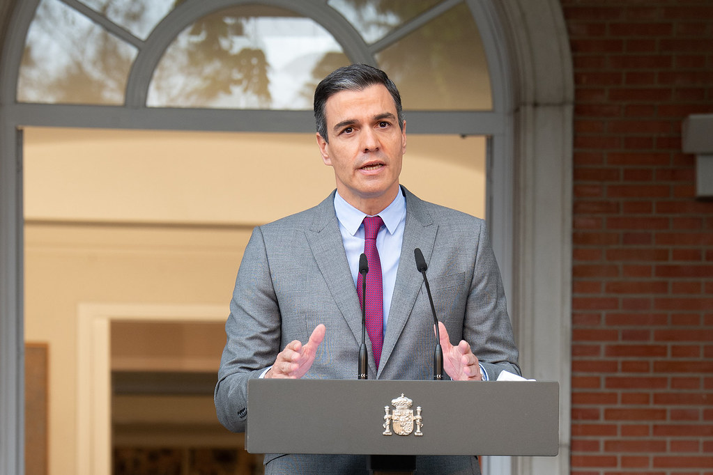 Pedro Sánchez durante la declaración institucional