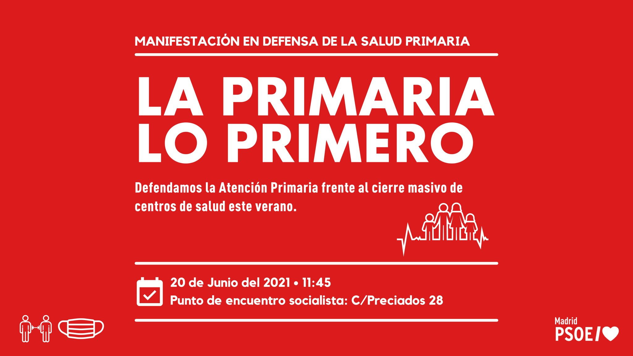 El PSOE-M se suma a la manifestación ‘Defendamos la Atención Primaria’ para exigirle a Ayuso “que se tome en serio la salud de los madrileños y madrileñas” y “trace un plan de medidas urgentes para paliar las deficiencias en sanidad”